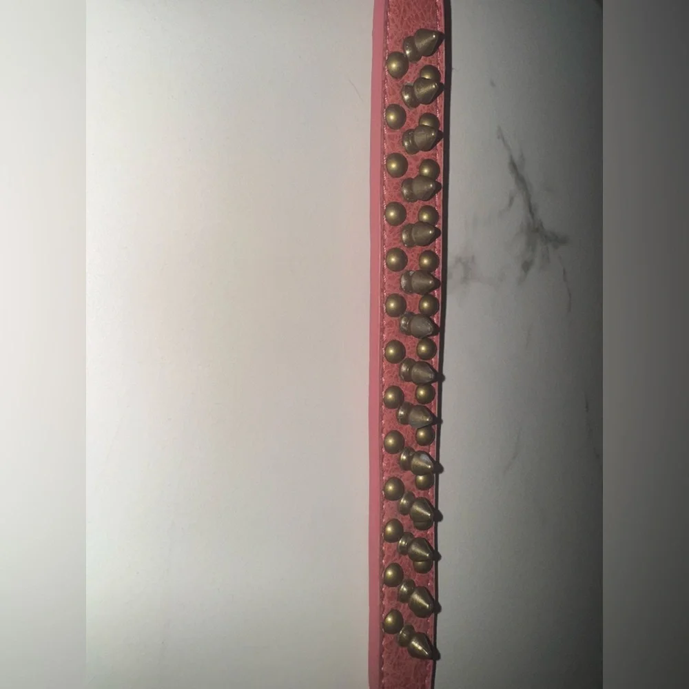 Studded Pink & Bronze Dog Collar (M) Leather